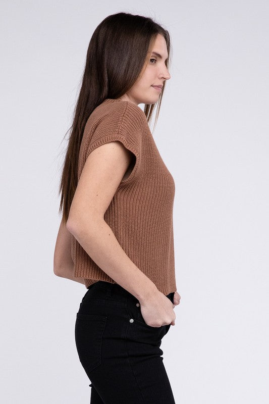 Mock Neck Short Sleeve Cropped Sweater - online exclusive