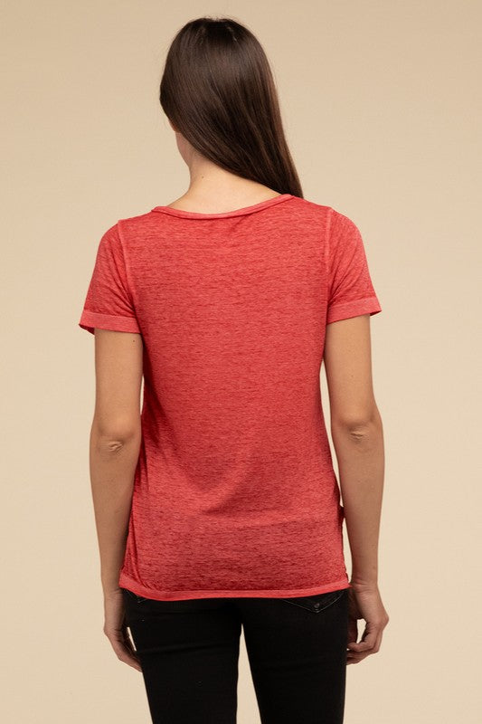 Washed Melange Burnout Scoop V-Neck Top - Online Exclusive