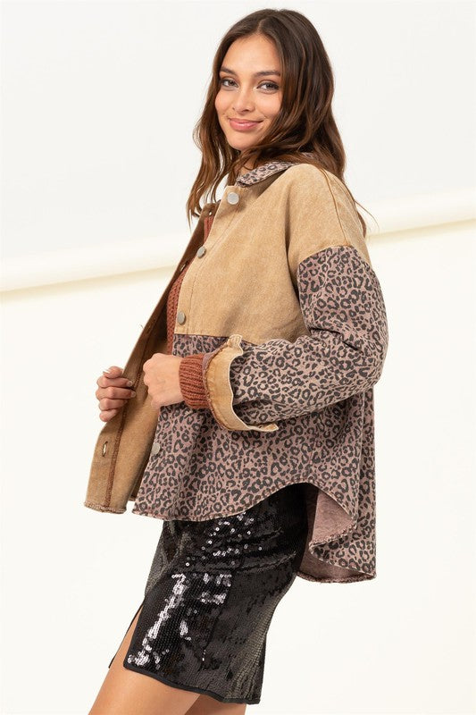 Wild Connections Leopard Print Denim Shacket