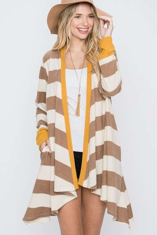 Open Front Striped Draped Cardigan - Plus Size  - Online Exclusive