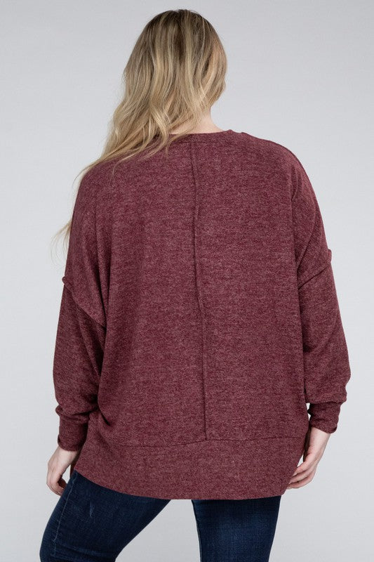 Plus Size Brushed Melange Drop Shoulder Sweater - online exclusive