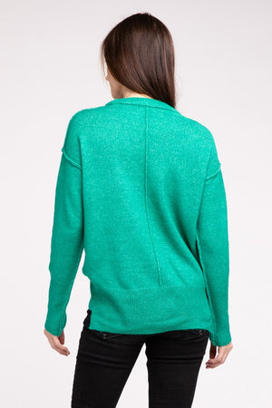 Melange Hi-Low Hem Round Neck Sweater - online exclusive