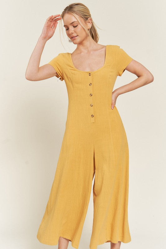 LINEN BUTTON DOWN JUMPSUIT  - Online Exclusive