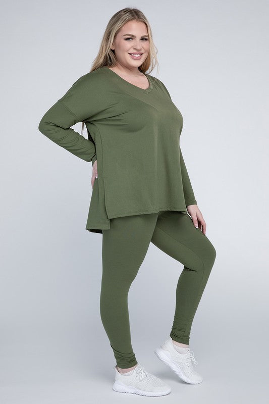 Plus Size Brushed DTY Microfiber Loungewear Set - online exclusive