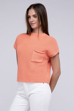 Mock Neck Short Sleeve Cropped Sweater - online exclusive