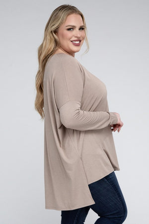 Plus Size Dolman Sleeve V-Neck Side Slit Hi-Low Hem Top - Online Exclusive