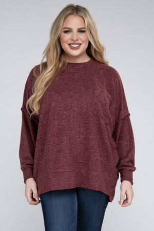 Plus Size Brushed Melange Drop Shoulder Sweater - online exclusive