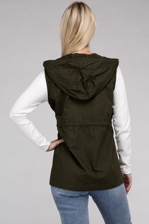 Drawstring Waist Military Hoodie Vest - online exclusive