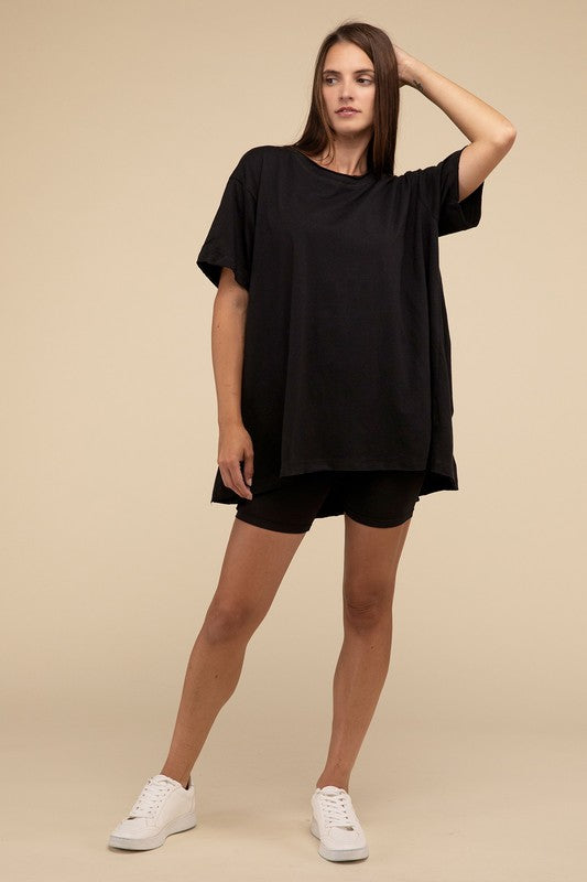 Cotton Drop Shoulder Oversized Top