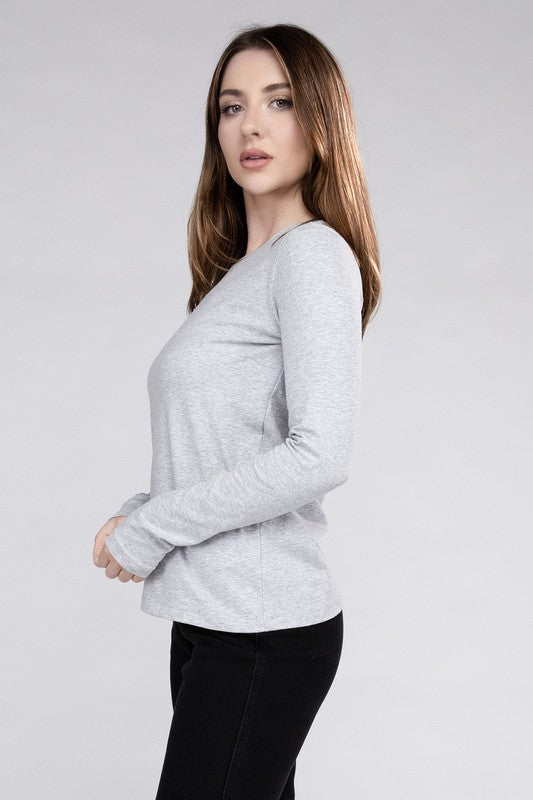 Cotton Crew Neck Long Sleeve T-Shirt - online exclusive