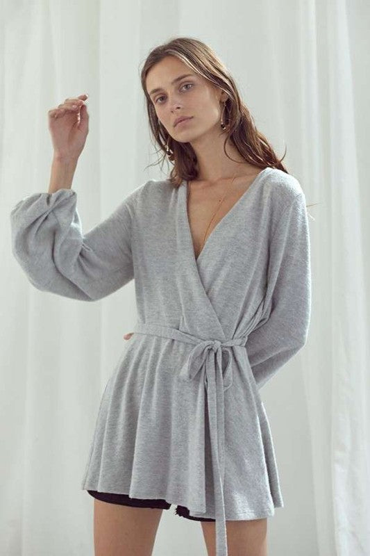 LONG BUBBLE SLEEVE WRAP TUNIC  - Online Exclusive