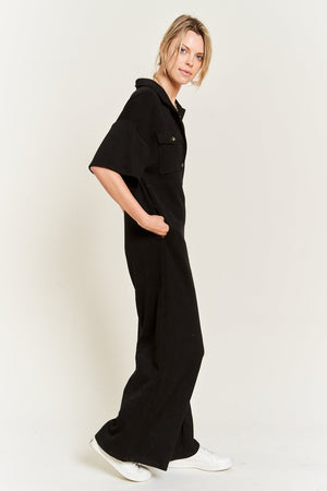 Basic Collar Shirt Wide leg Jumpsuit - Online Exclusive