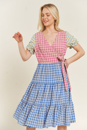 COLORBLOCK GINGHAM DRESS - Plus Size  - Online Exclusive