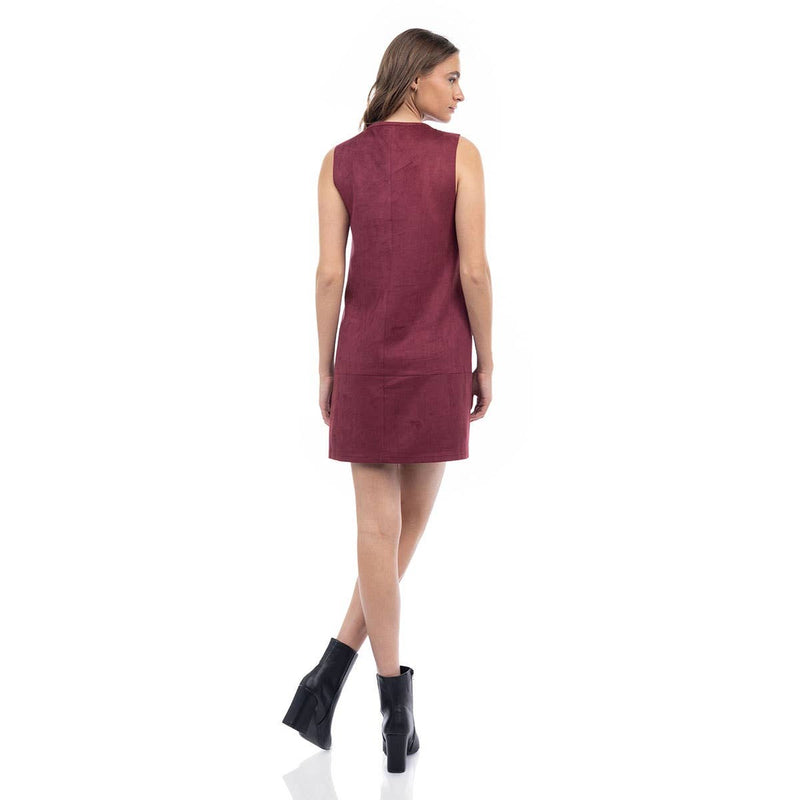 Sleeveless Mini Faux Suede Dress: Black