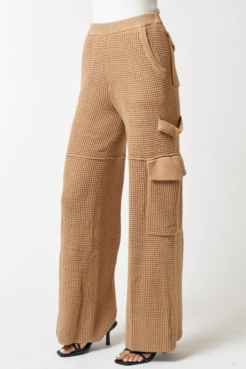 SWEATER WIDE LEG LONG PANTS WITH POCKET DETAIL