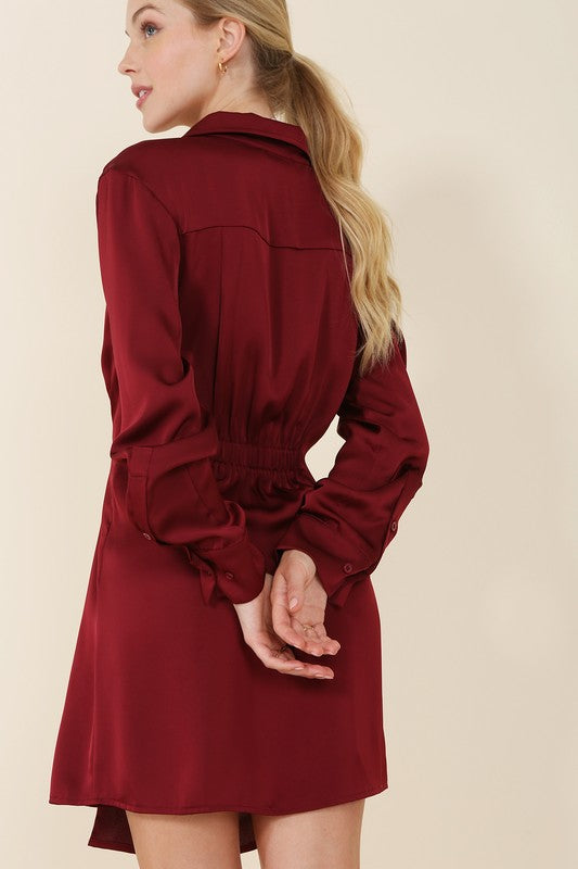 Satin collared wrap mini dress - online exclusive