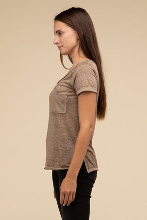 Washed Melange Burnout Scoop V-Neck Top - Online Exclusive