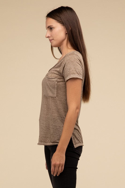 Washed Melange Burnout Scoop V-Neck Top - Online Exclusive