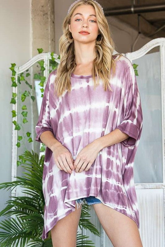 STRIPED TIE DYE ROUND NECK TUNIC - Online exclusive