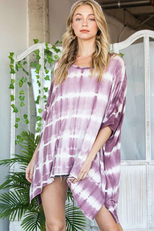 STRIPED TIE DYE ROUND NECK TUNIC - Online exclusive