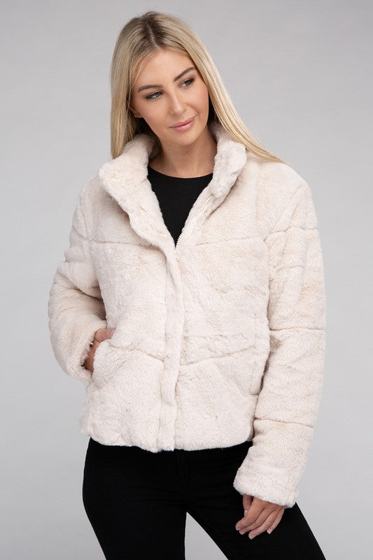 Fluffy Zip-Up Sweater Jacket - online exclusive