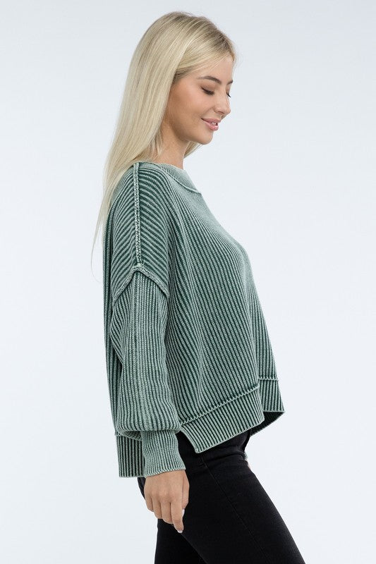 Washed Side Slit Oversized Cropped Sweater - online exclusive