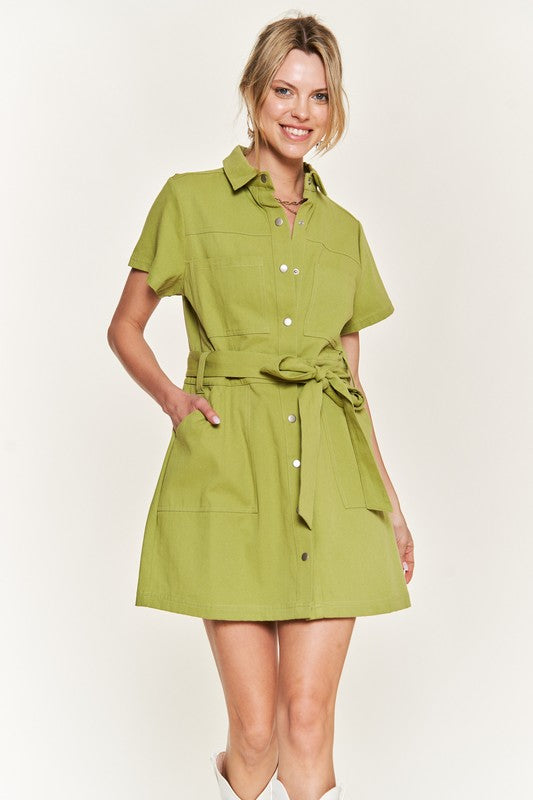 Belted cotton short dress - ONLINE EXCLUSIVE