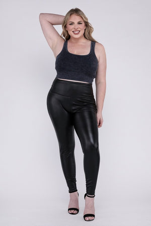 Plus Size High Rise Faux Leather Leggings  - Online Exclusive