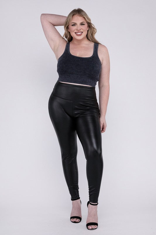 Plus Size High Rise Faux Leather Leggings  - Online Exclusive