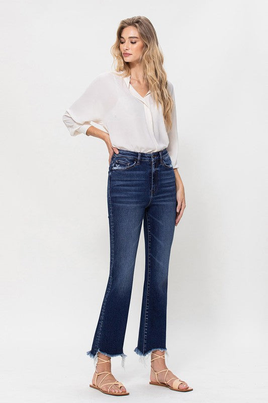 High Rise Distressed Hem Kick Flare Jeans - online exclusive