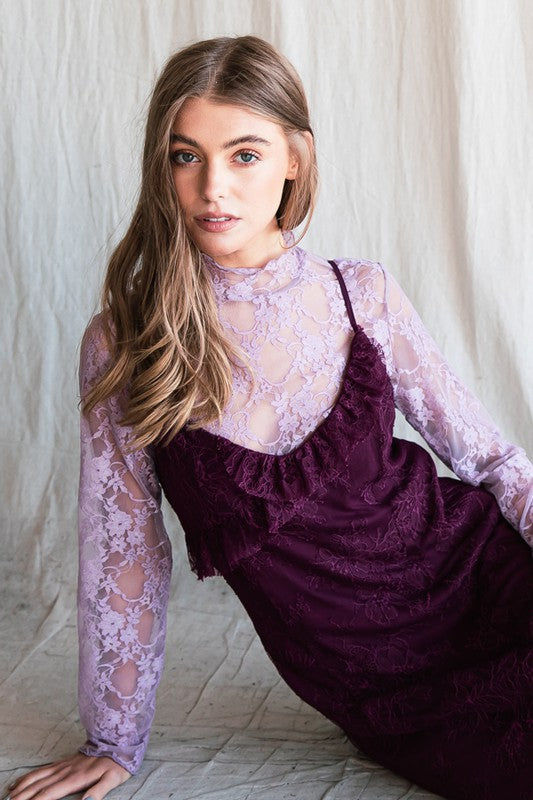 Floral print lace long sleeves top - ONLINE EXCLUSIVE