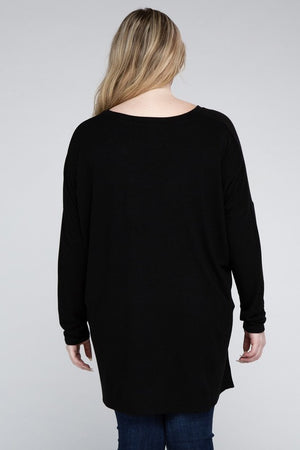 Plus Size Dolman Sleeve V-Neck Side Slit Hi-Low Hem Top - Online Exclusive