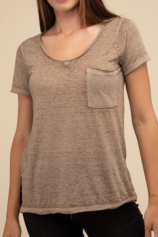 Washed Melange Burnout Scoop V-Neck Top - Online Exclusive