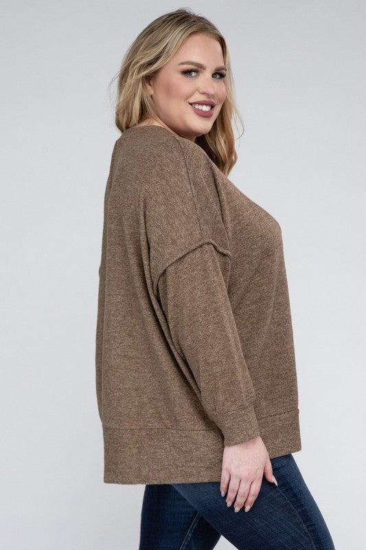 Plus Size Brushed Melange Drop Shoulder Sweater - online exclusive