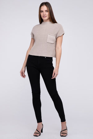 Mock Neck Short Sleeve Cropped Sweater - online exclusive