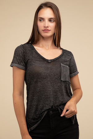 Washed Melange Burnout Scoop V-Neck Top - Online Exclusive