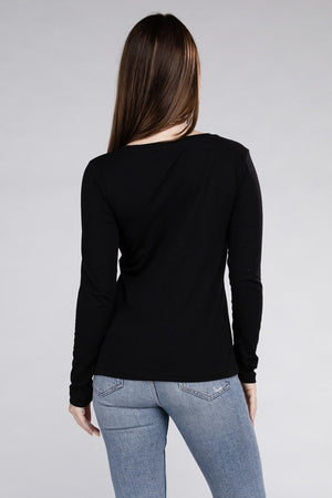 Cotton V-Neck Long Sleeve T-Shirt - Online Exclusive