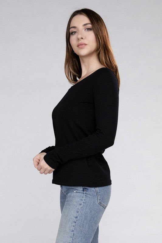 Cotton V-Neck Long Sleeve T-Shirt - Online Exclusive