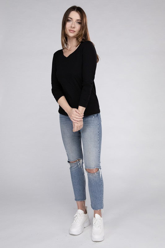 Cotton V-Neck Long Sleeve T-Shirt - Online Exclusive