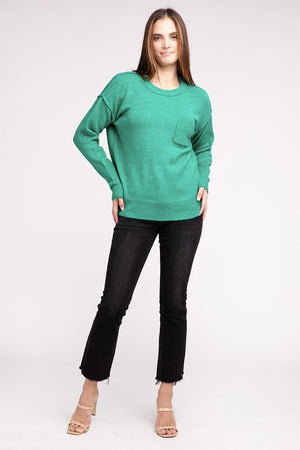 Melange Hi-Low Hem Round Neck Sweater - online exclusive