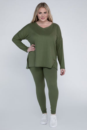 Plus Size Brushed DTY Microfiber Loungewear Set - online exclusive