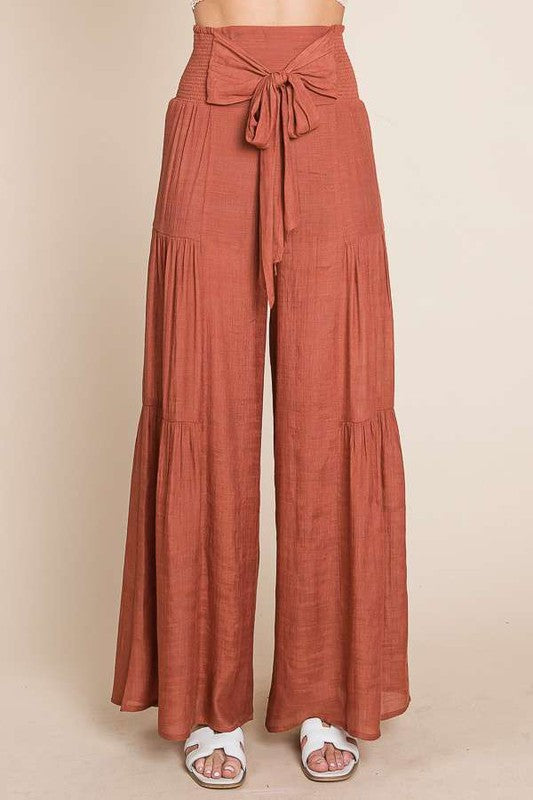 Tie front ruched waist back pants - Plus Size - Online exclusive