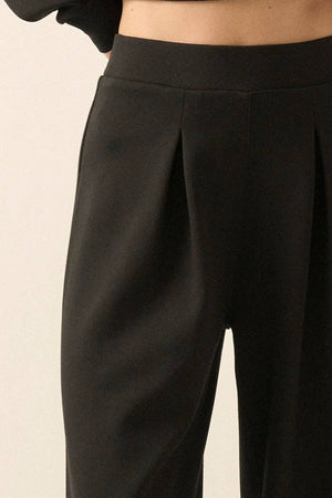 Premium Scuba Black Heathered High Waist Pleated Pants