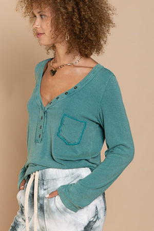 Button-Front Long Sleeve Top - Plus size - online exclusive