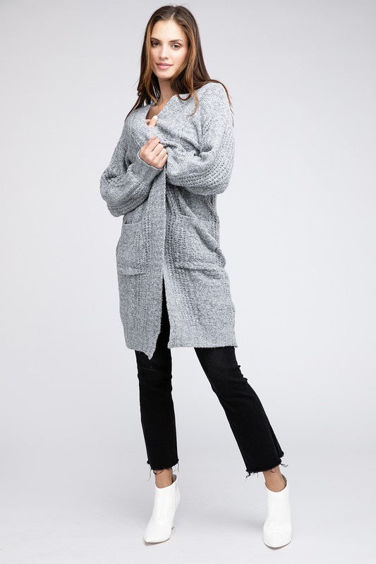 Twist Knitted Open Front Cardigan With Pockets - online exclusive