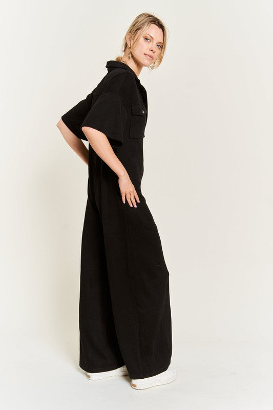 Basic Collar Shirt Wide leg Jumpsuit - Online Exclusive