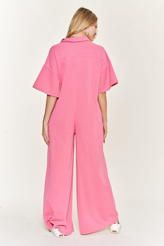 Basic Collar Shirt Wide leg Jumpsuit - Online Exclusive