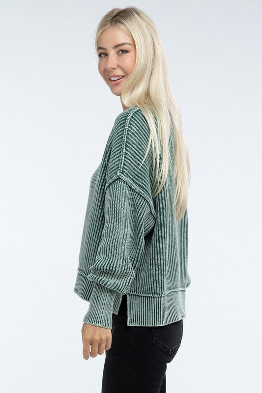 Washed Side Slit Oversized Cropped Sweater - online exclusive