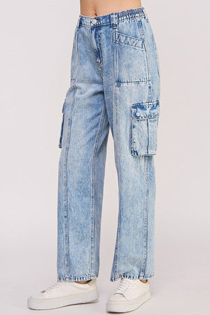 HIGH WAIST BAGGY DENIM CARGO ANKLE LENGTH TROUSERS - Plus Size - Online Exclusive