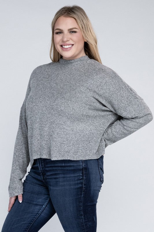 Plus Size Drop Shoulder Long Sleeve Top - online exclusive